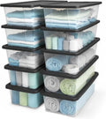 HOMZ 10-Pack Snaplock Storage Bins - Clear Plastic Organizer Containers with Lids, 6 Quart, Gray