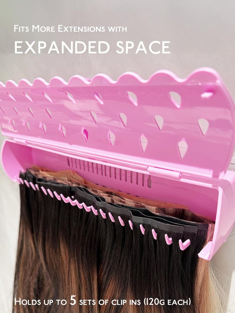 WENNALIFE Hair Extension Holder, Hair Extension Storage for Clip in Hair Extensions Tape ins Tips Braiding Hair Rack for Styling, Washing, Traveling, Storing Hair #Pink ABS Material Sturdy Organizer