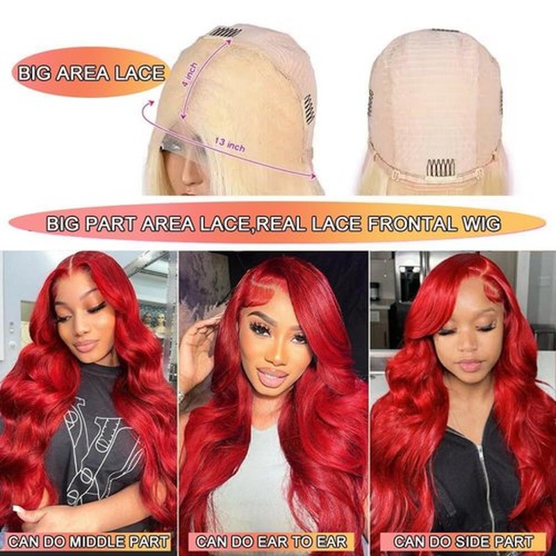 30 Inch Red Lace Front Wigs Human Hair Body Wave 13x4 Red HD Lace Frontal Wig Human Hair Wear and Go Glueless Hot Red Wigs Human Hair Pre Plucked with Baby Hair Burgundy Red Wigs For Black Women
