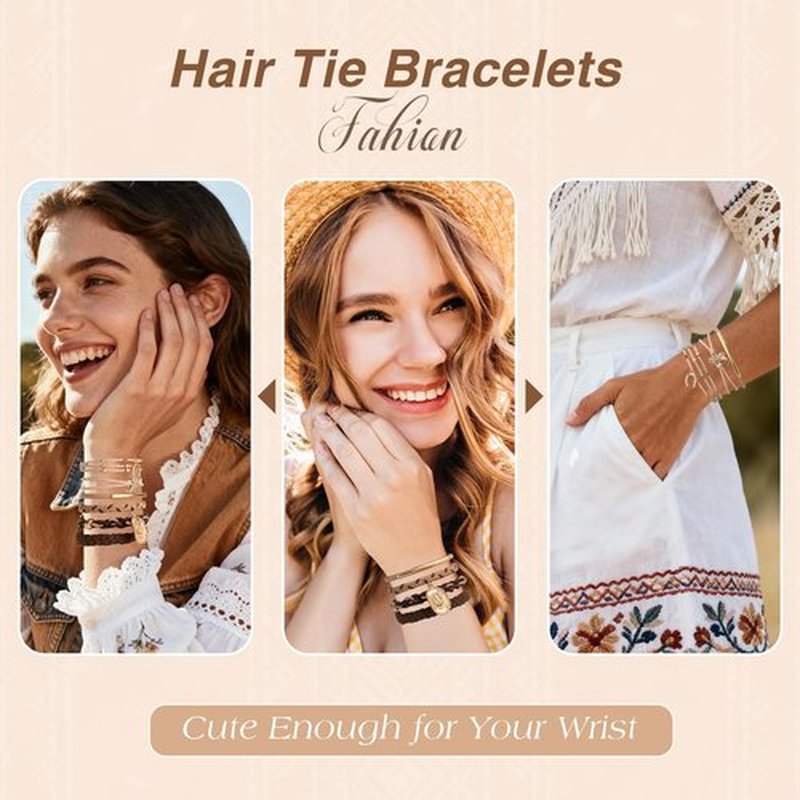 6 PCS Hair Ties Bracelets for Women, Boho Hair Ties for Thick & Thin Hair, Elastic Hair Bands That Double as Stylish Jewelry, Dual-Use Stretch Bracelets, Hand-braided Ponytail Holders, Cow Boy Pendant