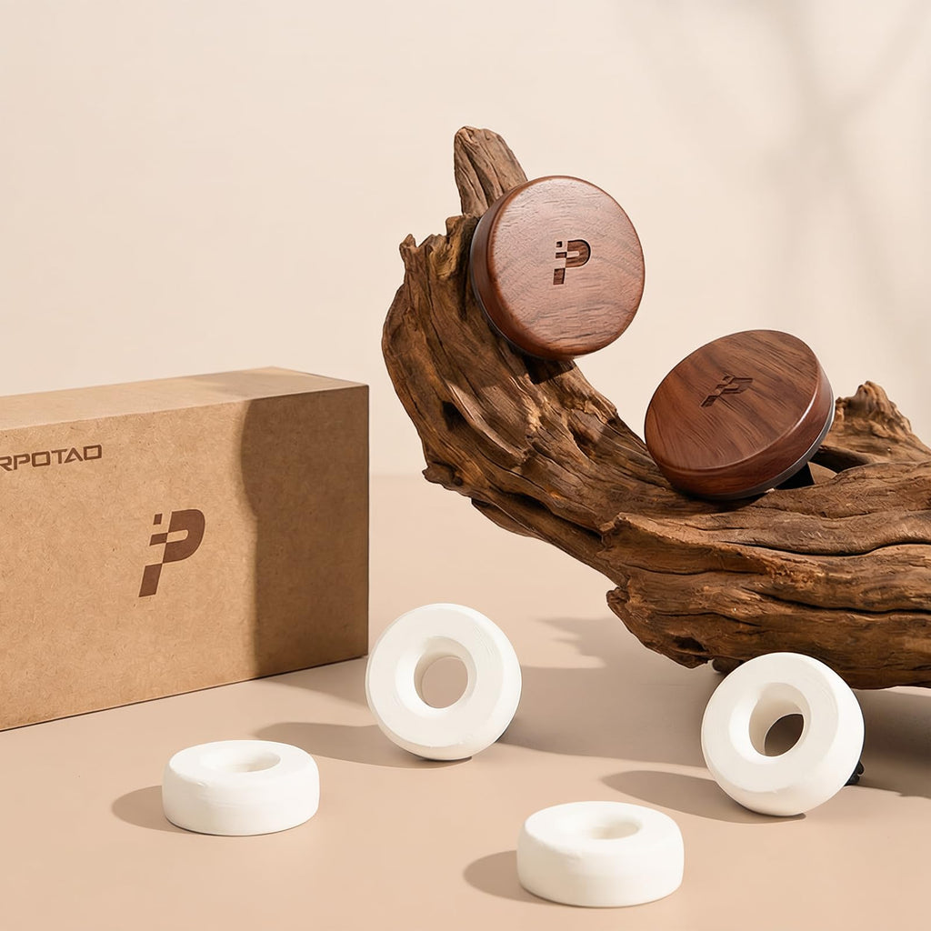 PERPOTAO Wooden Car Air Freshener Vent Clip, Refillable Essential Oil Diffuser with Long-Lasting Natural Scent, North American Walnut & Metal Auto Deodorizer, Includes 2 Clips + 4 Plaster Refills