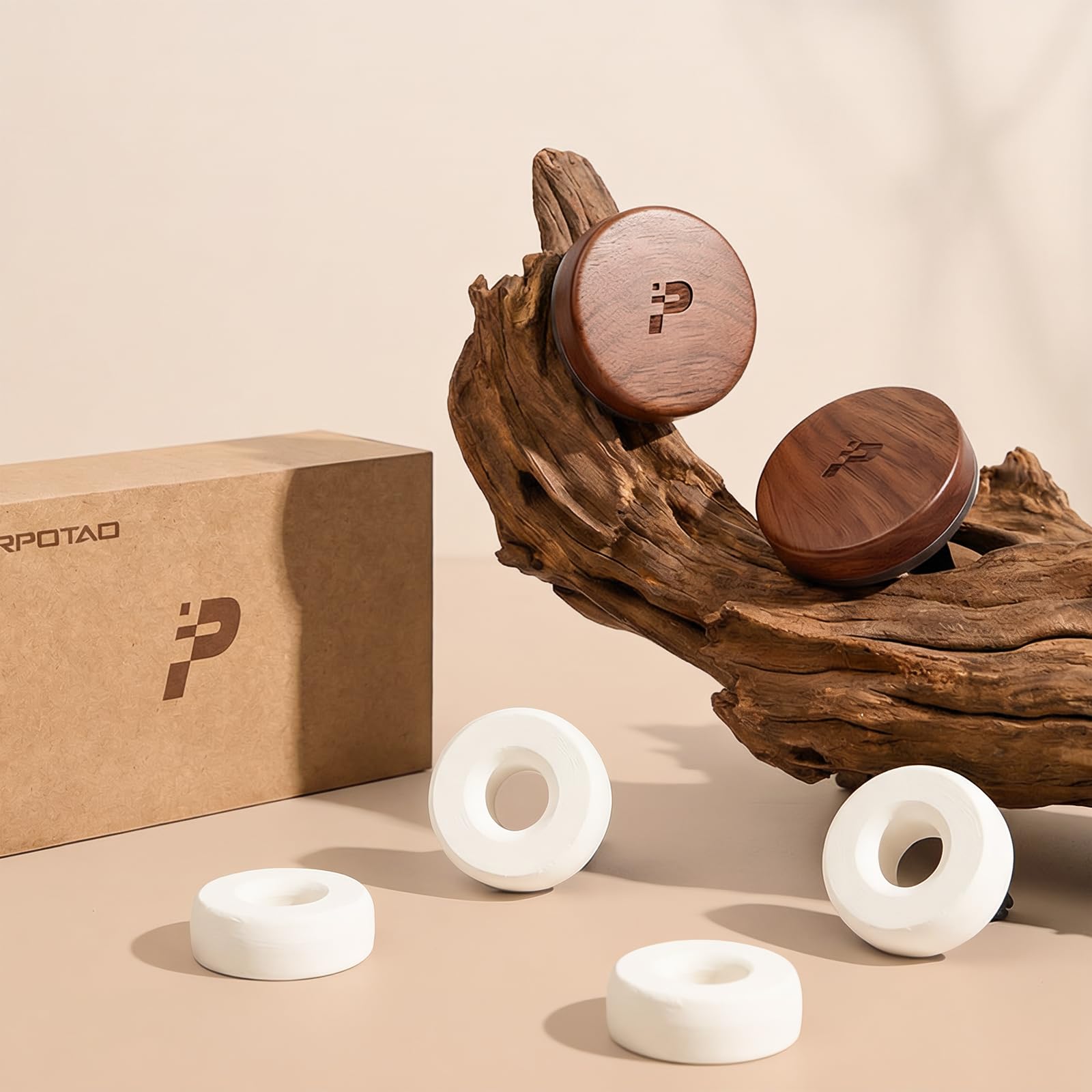 PERPOTAO Wooden Car Air Freshener Vent Clip, Refillable Essential Oil Diffuser with Long-Lasting Natural Scent, North American Walnut & Metal Auto Deodorizer, Includes 2 Clips + 4 Plaster Refills