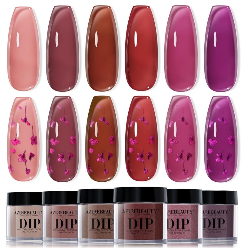 AZUREBEAUTY Dip Powder Set - 6 Pcs Blush Pink Jelly Dipping Powder for Salon-Quality Nail Art