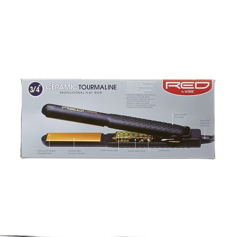 Kiss Products Red Ceramic Tourmaline Flat Iron - 0.75 Inch Professional Styling Tool