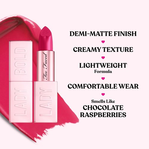 Too Faced Lady Bold Cream Lipstick - Creamy, High-Impact Color | Lightweight, Vegan & Cruelty-Free, 0.11 Ounce