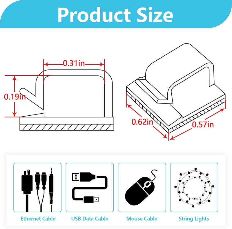 Abnii Cable Clips - 100PCS Adhesive Wire Organizers for Strong Wall & Desk Management | Clear Small