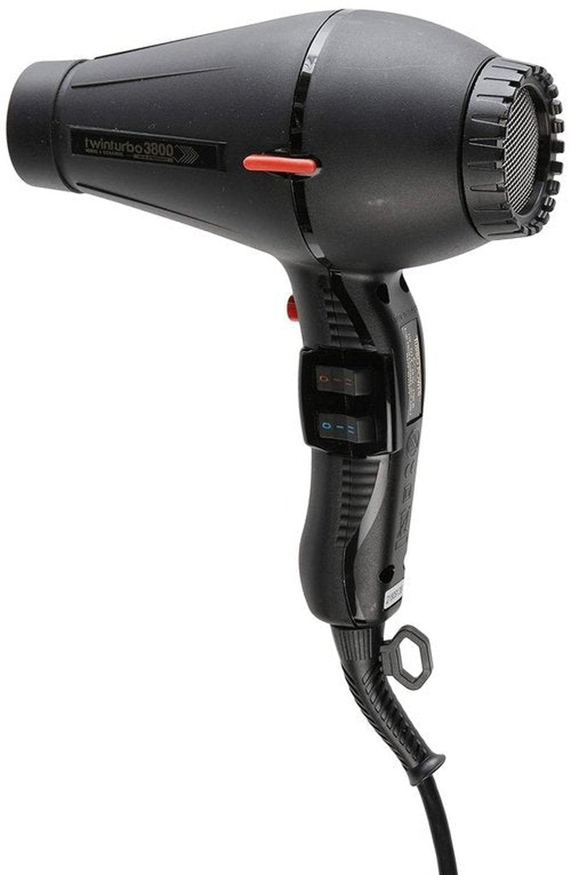 Pibbs Twin Turbo 3800 Ionic & Ceramic Hair Dryer - Fast Drying, Sleek Black Design