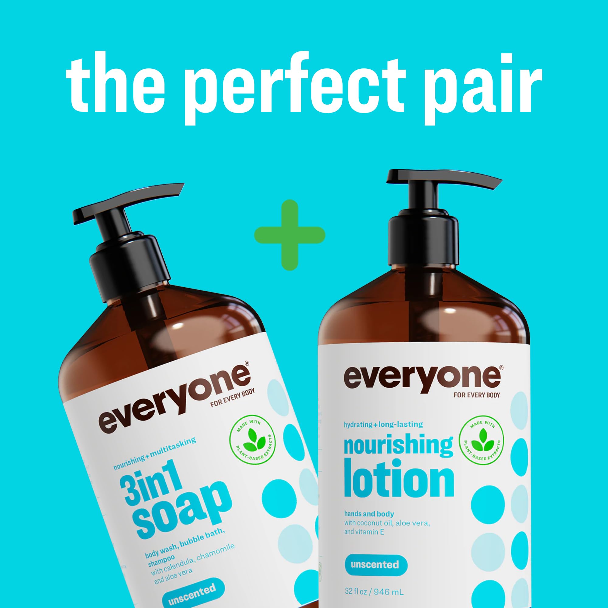 Everyone 3-in-1 Soap,Body Wash,Bubble Bath,Shampoo,32 Ounce,Unscented,made for Men and Women,(Pack of 4)