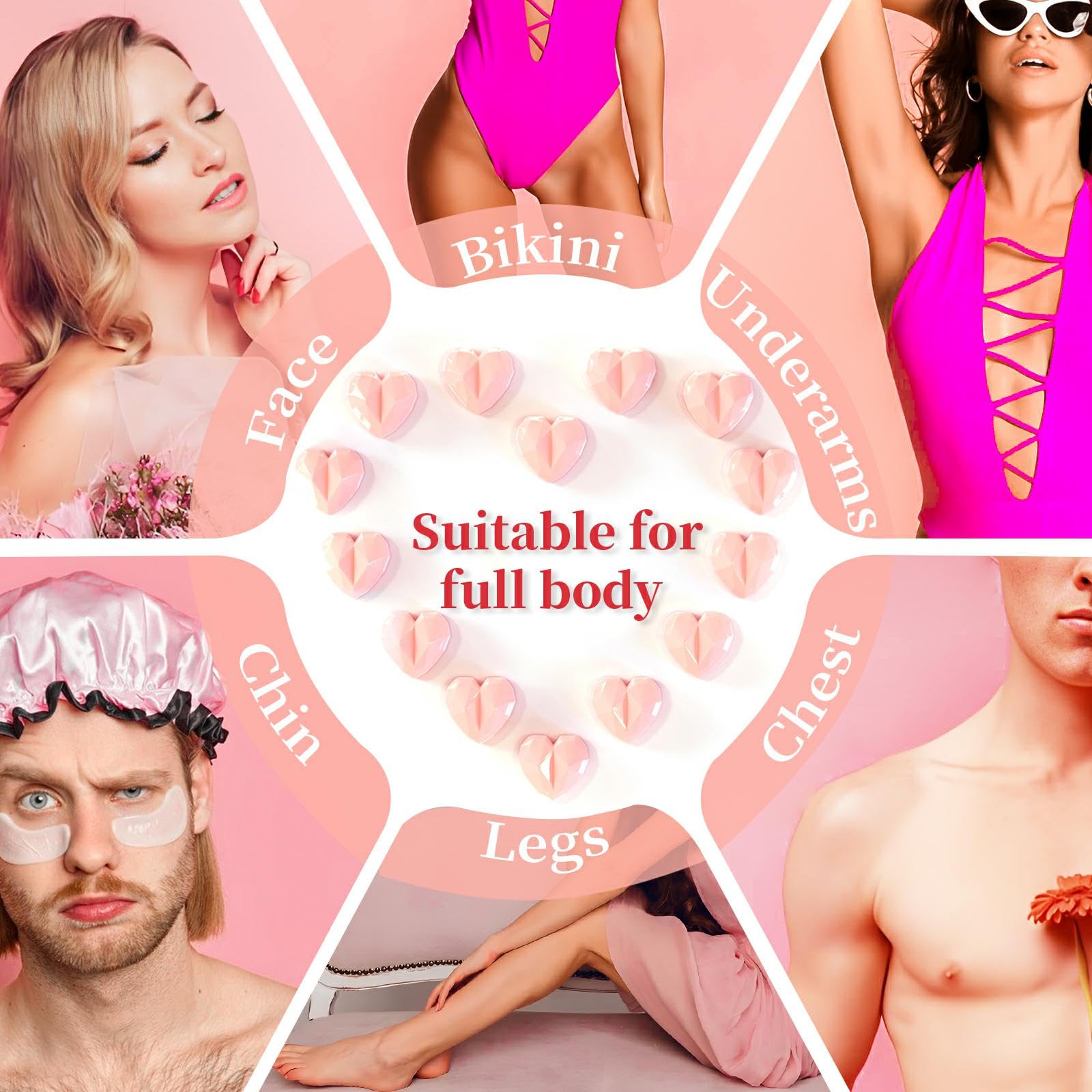 Chulan Heart Hard Wax Beads for Sensitive Skin, 400g Hypoallergenic Unscented Waxing Bead for Coarse Hair Removal, Stripless Wax Beans Pearl for Body, Brazilian, Bikini, Legs, Armpits Women Home Salon