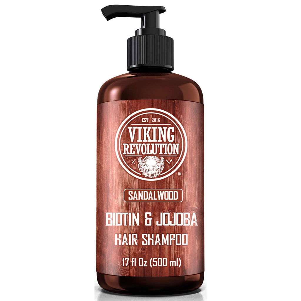 Viking Revolution Sandalwood Men's Shampoo with Biotin and Jojoba Oil - Natural Hair Shampoo for Men with Vitamin B5 and Hair Loss Thinning Hair Treatment (17 Oz)
