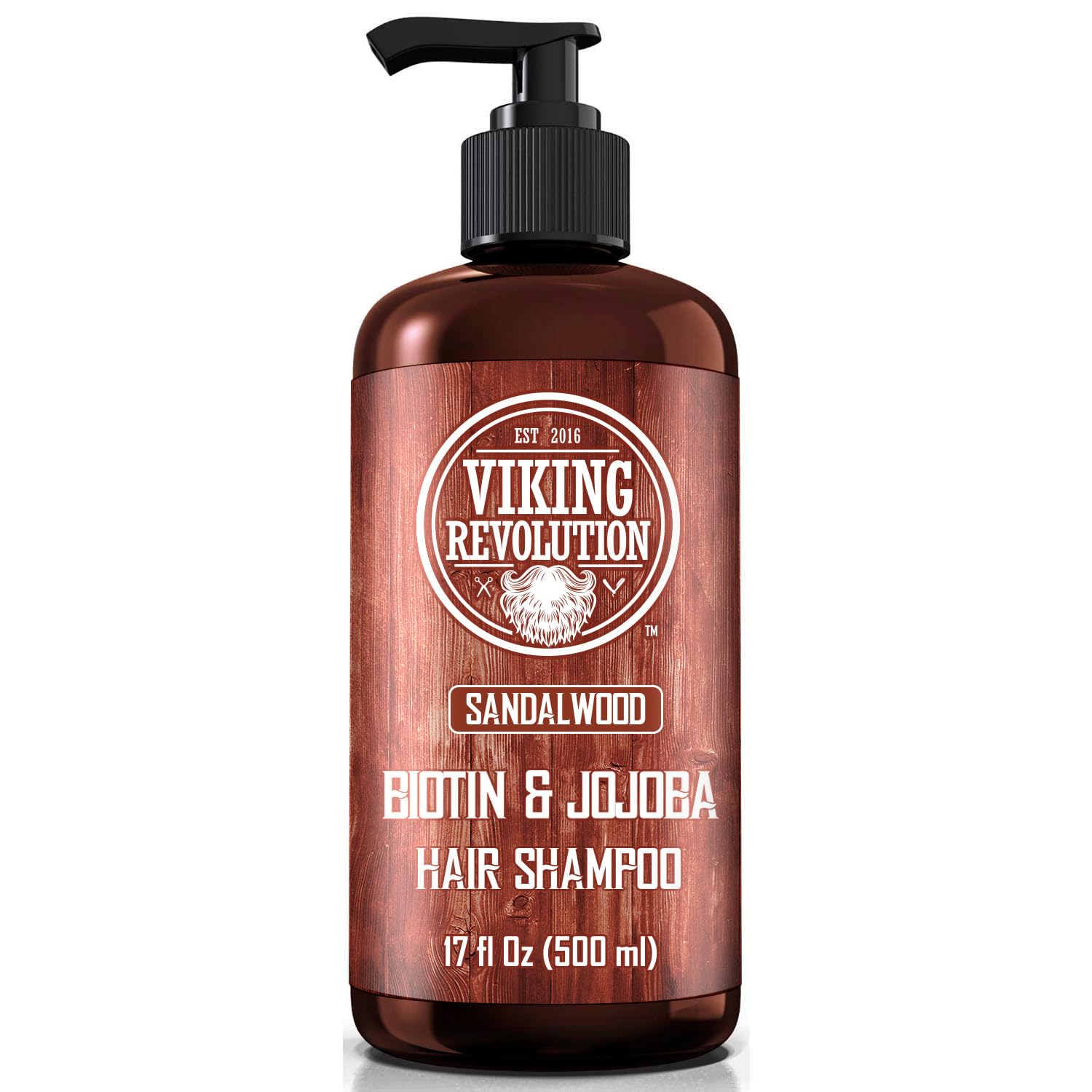 Viking Revolution Sandalwood Men's Shampoo with Biotin and Jojoba Oil - Natural Hair Shampoo for Men with Vitamin B5 and Hair Loss Thinning Hair Treatment (17 Oz)