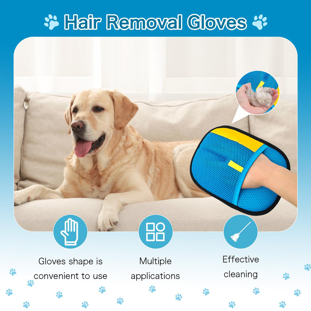 Cosyiker 3pc Pet Hair Removal Gloves, Reusable Cats & Dogs Pet Hair Removal Tool,Efficient Pet Hair Removal Electrostatic Gloves is Suitable for Clothes, Sofas, Beds and Carpets (Blue)