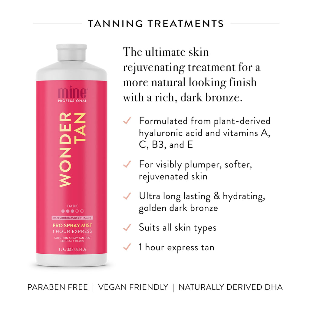 MineTan Spray Tanning Solution | Wonder Tan - Fake Tanner Mist Best for Dark Bronzed Glow Skin Finish, Fast Drying, 1 Hour Express, Hydrating, Salon Professional Formula, Vegan, 33.8 Fl Oz