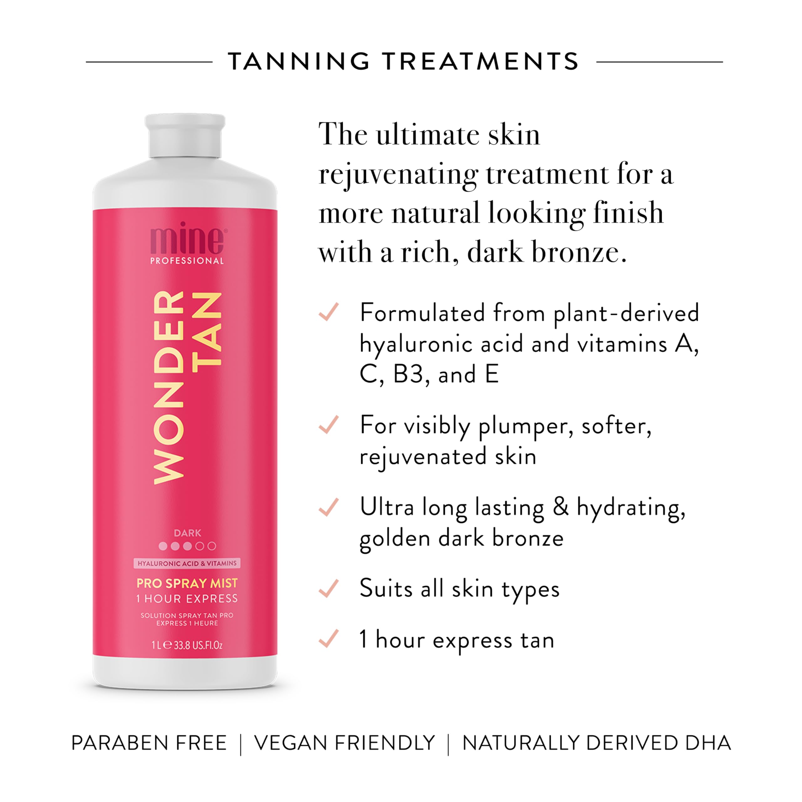 MineTan Spray Tanning Solution | Wonder Tan - Fake Tanner Mist Best for Dark Bronzed Glow Skin Finish, Fast Drying, 1 Hour Express, Hydrating, Salon Professional Formula, Vegan, 33.8 Fl Oz