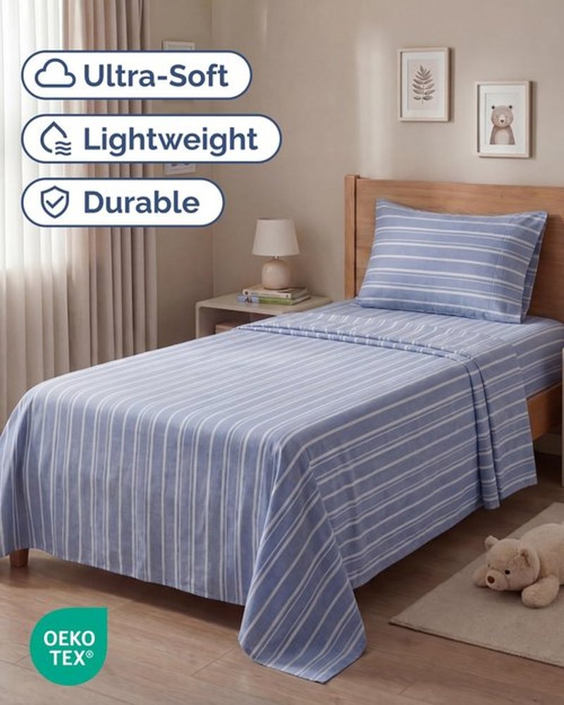 Skiennix Twin Size Sheet Set - Comfy Cooling Bed Sheets - Luxury Hotel Quality - Deep Pockets, Soft, Wrinkle-Free - Blue Stripes
