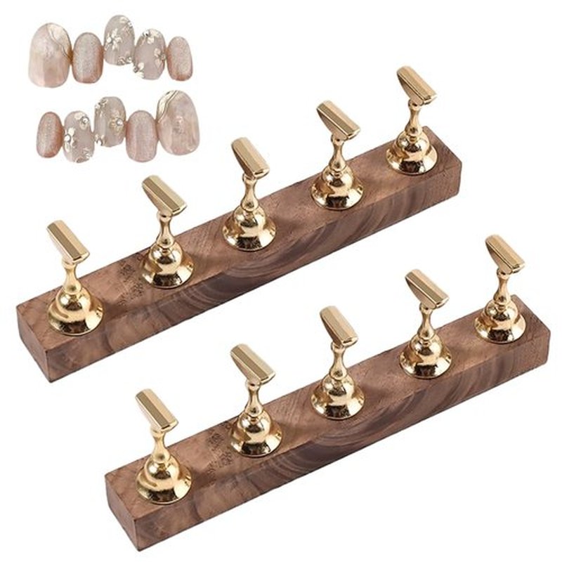 Riadyet 2-Pack Super Magnetic Nail Holders – Wearable Nail Bases & Nail Display Stands for Nail Art Painting (Gold)