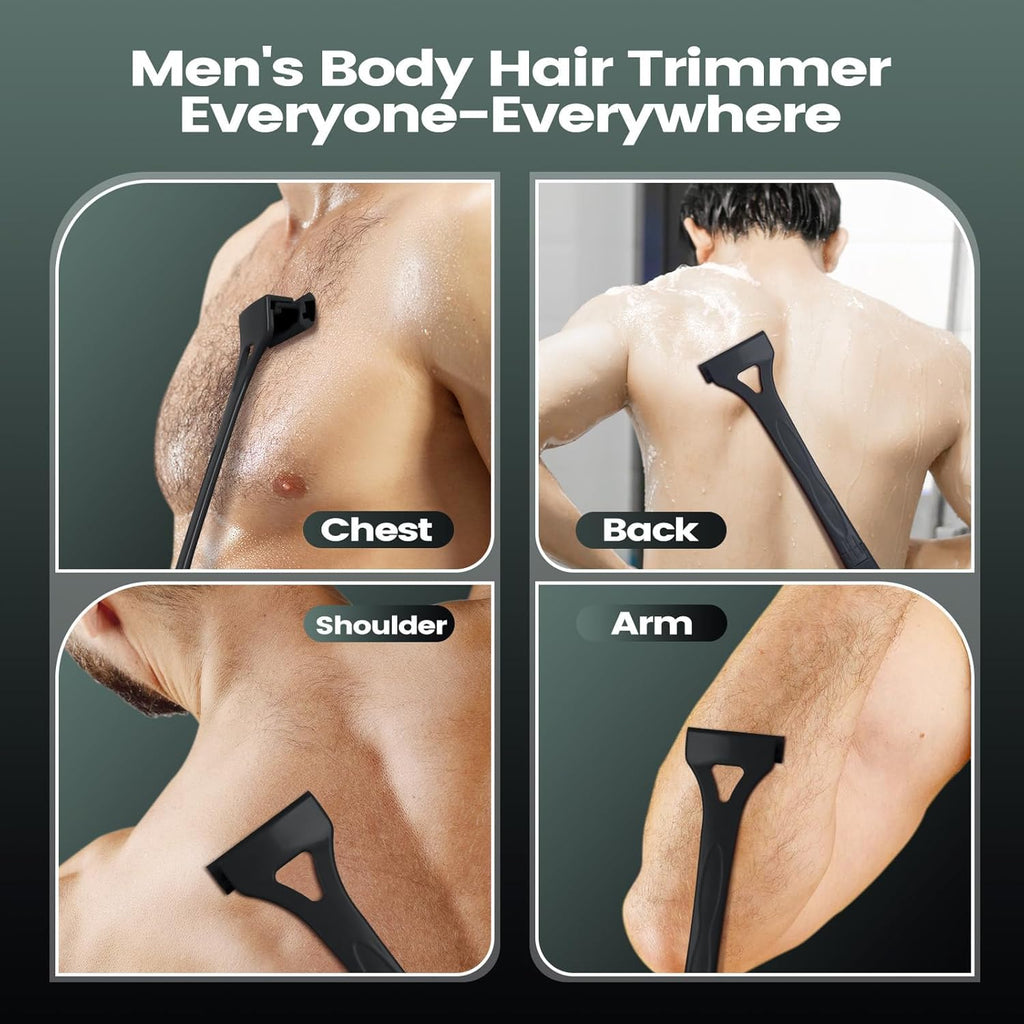 ETbyto Back Shavers for Men with Foldable Long Ergonomic Handle: DIY Hair Shaver, Replaceable Safety Blade & Portable Razor Groomer for Men, Wet & Dry Shaving(8PCS Blades Included)