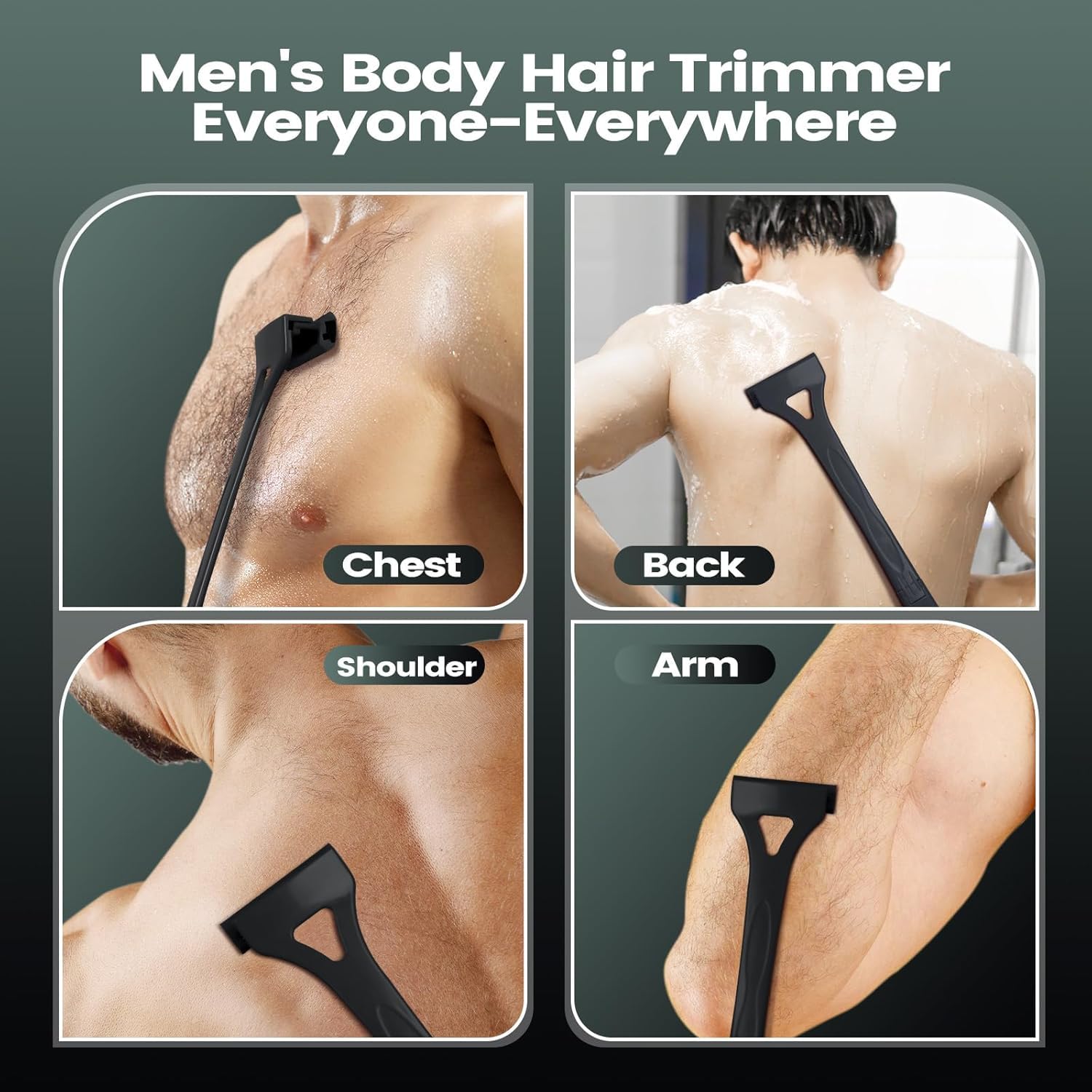 ETbyto Back Shavers for Men with Foldable Long Ergonomic Handle: DIY Hair Shaver, Replaceable Safety Blade & Portable Razor Groomer for Men, Wet & Dry Shaving(8PCS Blades Included)