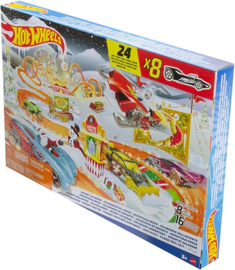Hot Wheels 2022 Advent Calendar - 8 1:64 Scale Toy Cars with 16 Holiday Accessories & Playmat