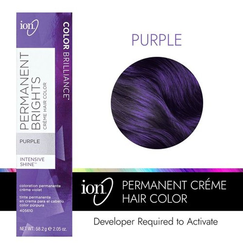 Ion Permanent Brights Hair Color - Vegan Purple Shade | 100% Gray Coverage, Long-Lasting & Fade Resistant, 2.05 oz