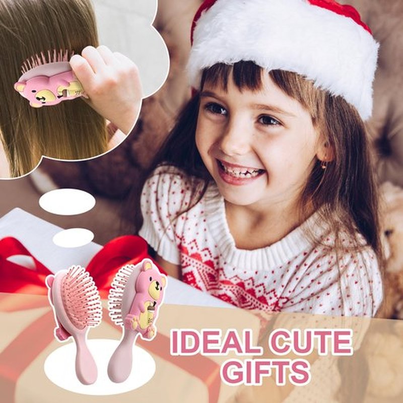 DINATIS Mini Toddler Hair Brush Detangler Brush Kids Detangling Hairbrush Soft Massage Comb Small Travel Hair Brush for Thick Curly Thin Long Short（Pink）