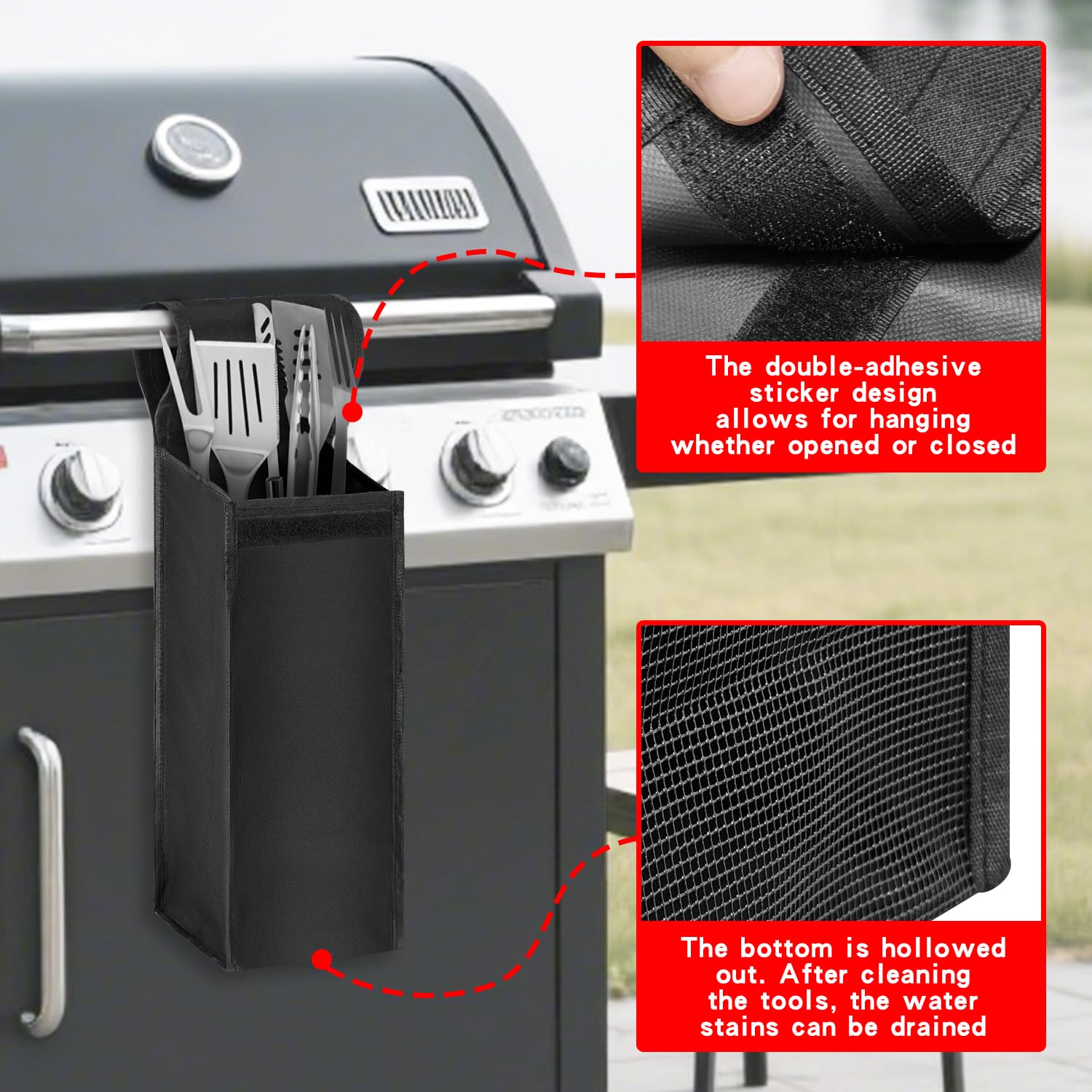 BOHEMIABY Upgraded Grill Tool Storage Caddy, Hollow Design - Automatic Drainage, Storage and Grilling in One, 20 X 6 X 6 Grill Utensil Storage Holder for Barbecue Restaurant, Family, Camping