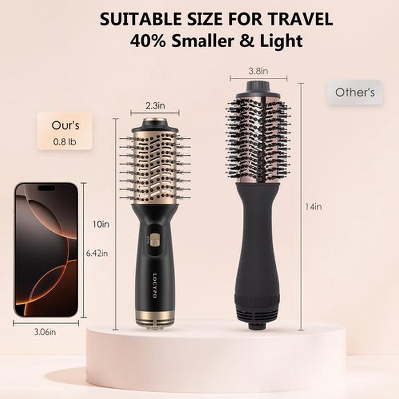 Travel Blow Dryer Brush, 4-in-1 Auto Dual Voltage (100-240V) Hot Air Brush, 2 Inch Mini Hair Dryer Brush & Styler for Voluminous Smooth Hair, Lightweight with EU/UK Plug for Home & Salon(Gold)