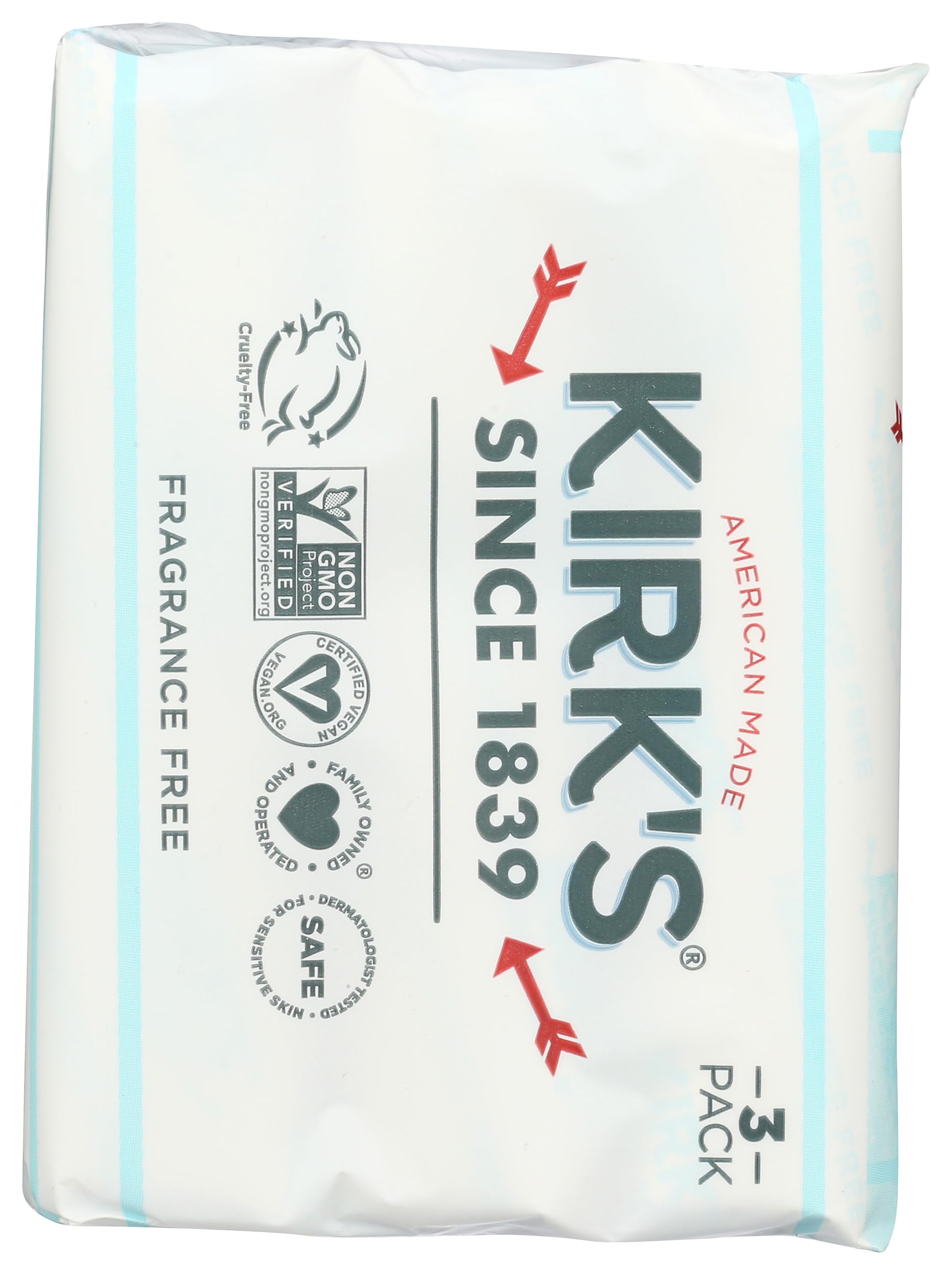 Kirk's Castile Bar Soap Clean Soap for Men, Women & Children | Premium Coconut Oil | Sensitive Skin Formula, Vegan | Fragrance-Free/Unscented | 4 oz. Bars - 3 Pack