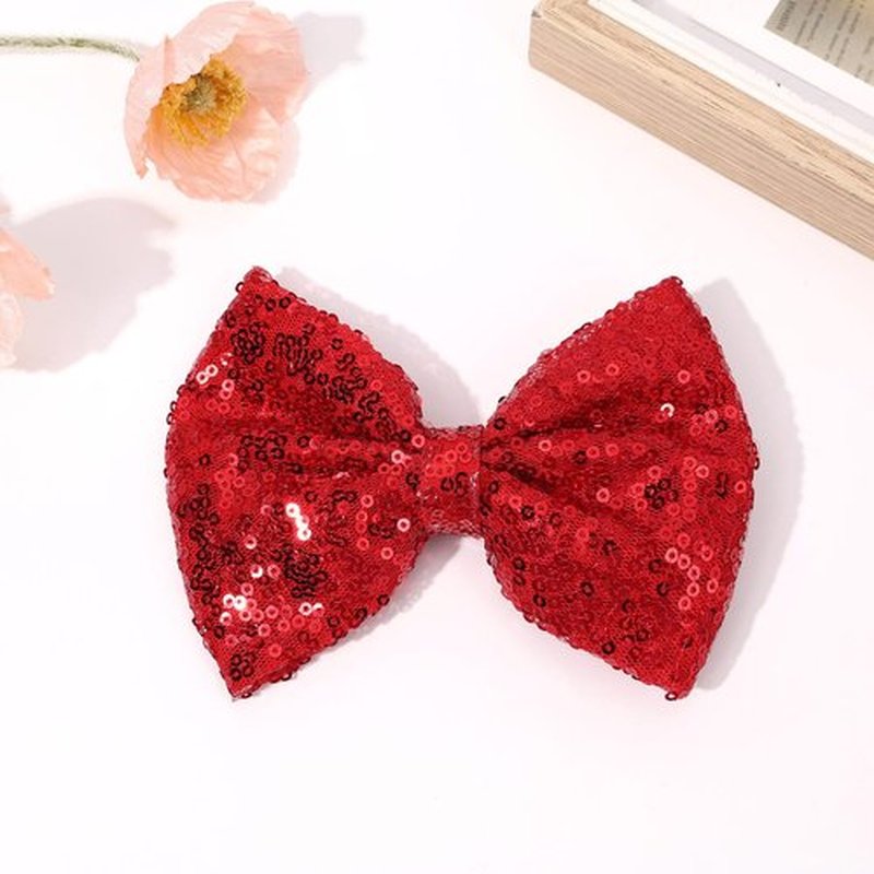 CN 5 Inch Red Glitter Hair Bows for Girls Alligator Clips Sparkly Sequin Hair Accessories for Kids Toddler Women on Birthday Wedding Christmas and Party