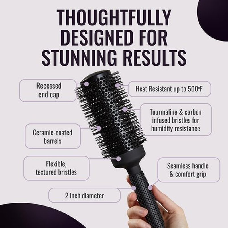 ERGO Ceramic Ionic Round Brush - Salon Quality Blowout Tool for Volumizing Hair - 2" Size
