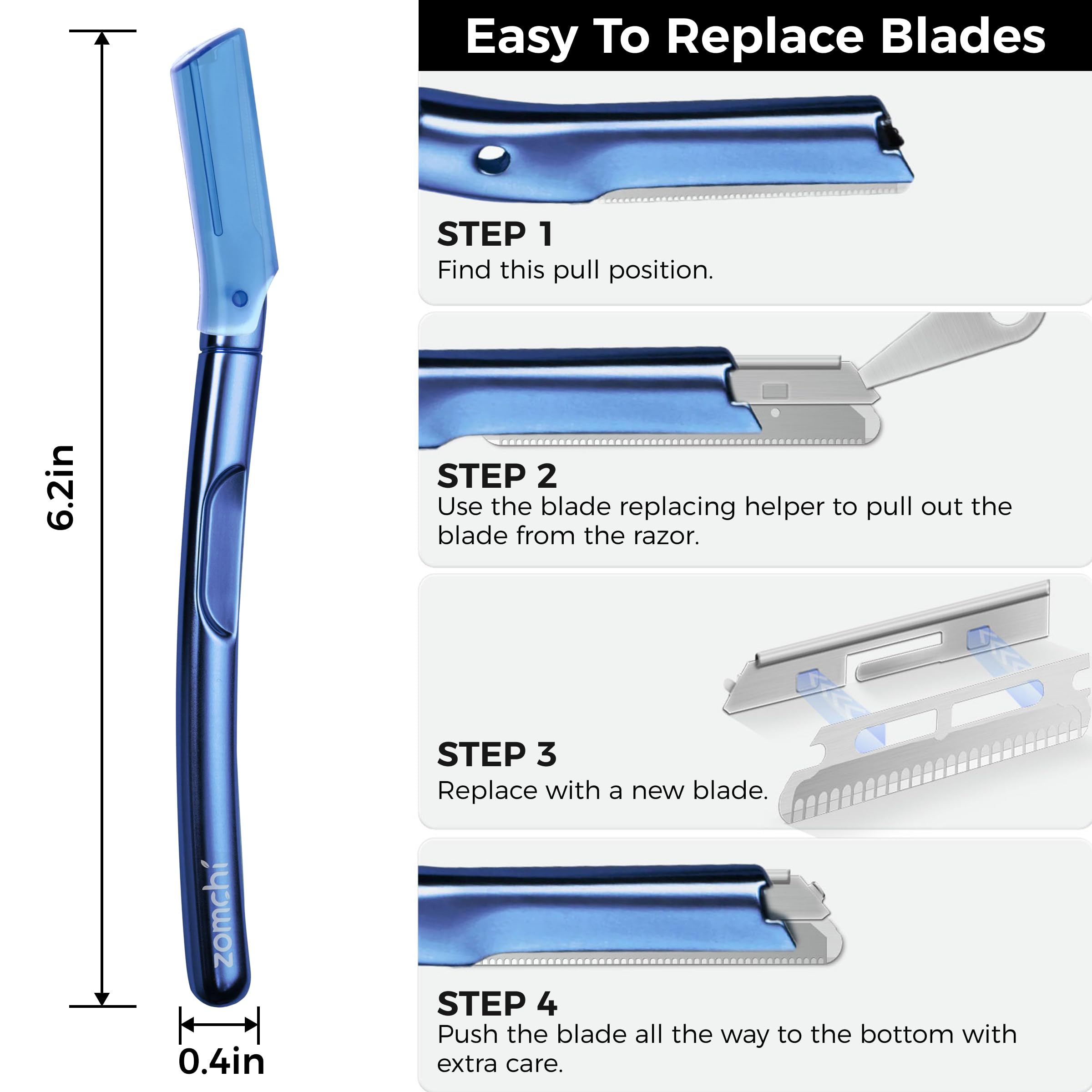 ZOMCHI Dermaplane Razor, Eyebrow Razor and Face Razors for Women & Men, Reusable Eyebrow Trimmer with 11 Blades, Eyebrow Shaver with Protective Silicone Cap - Matte Blue