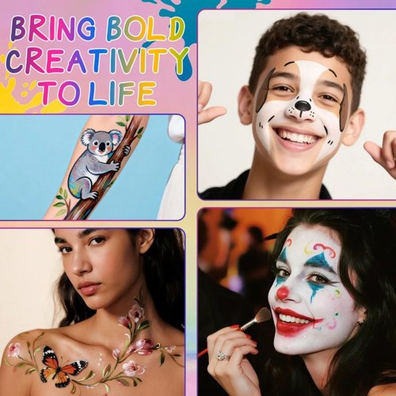 BRIMFULITE Face Painting Kit Non-toxic Body Paint Washable 18 Colors Facepaint Makeup Kit for Adults with 10 Face Paint Brushes for Halloween Party Cosplay Makeup (Color 001)