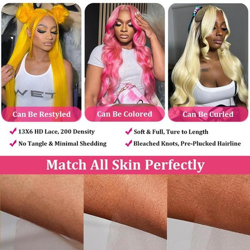 HELLOSH 32 Inch 613 Lace Front Wig Human Hair 200 Density Blonde Wig Human Hair 613 13X6 Body Wave Lace Front Wigs Human Hair Pre Plucked 613 HD Lace Frontal Glueless Wigs For Women