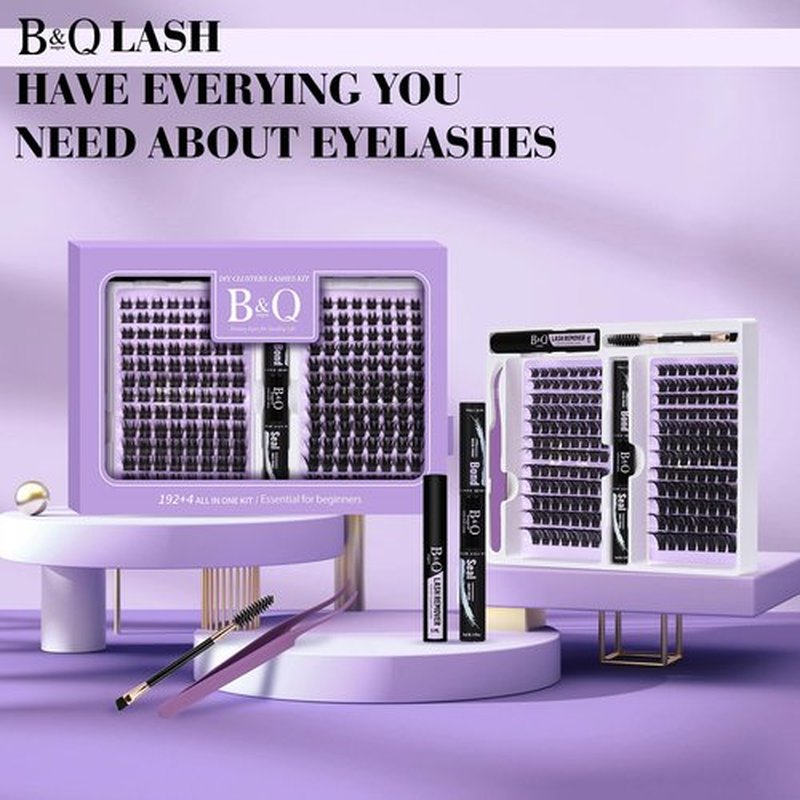 B&Qaugen Lash Extension Kit 192 PCS Eyelash Extension Kit D Curl Lash Clusters Kit Wispy Individual Lash Kit DIY Lash Extension Kit with Lash Glue and Remover Applications (B05+B06, Kit)