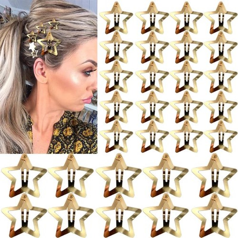 30 PCS Gold Star Hair Clips,20PCS 1.22"Star hair Clip and 10 PCS 1.65"Hair Clip Snap Hair Accessories Non Slip stars Clips for Girls Women gold Accessories Gold Metal Hair Clips