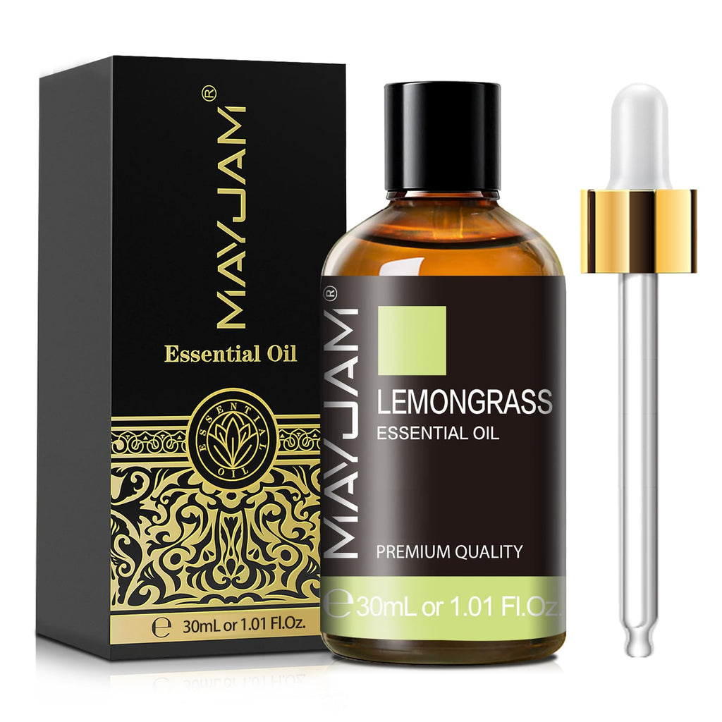 Lemongrass Essential Oil 30ML/1.01FL.OZ, MAYJAM Premium Lemongrass Oil Essential Oils with Glass Dropper, Great for Aromatherapy Diffuser and Candle Soap Making