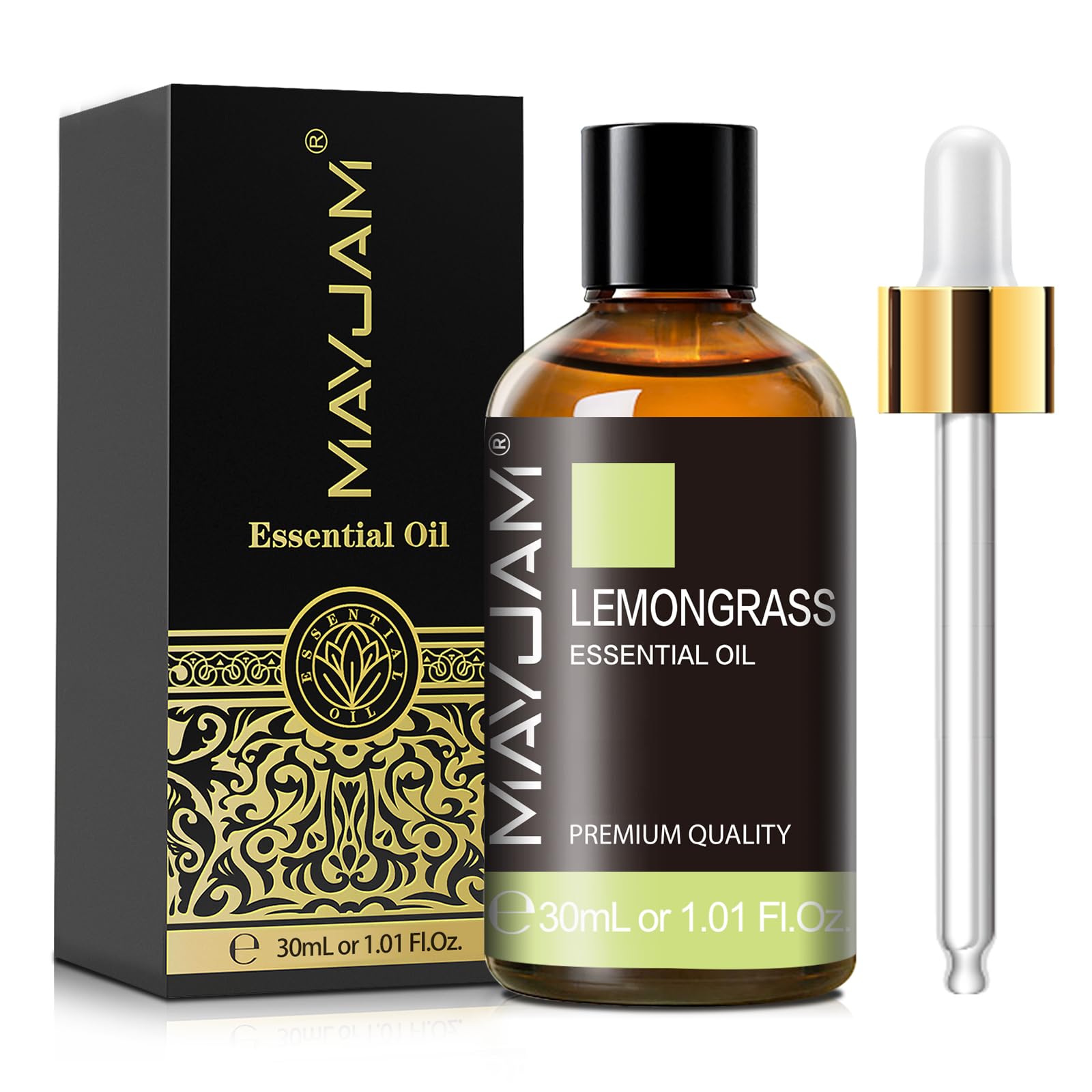 Lemongrass Essential Oil 30ML/1.01FL.OZ, MAYJAM Premium Lemongrass Oil Essential Oils with Glass Dropper, Great for Aromatherapy Diffuser and Candle Soap Making