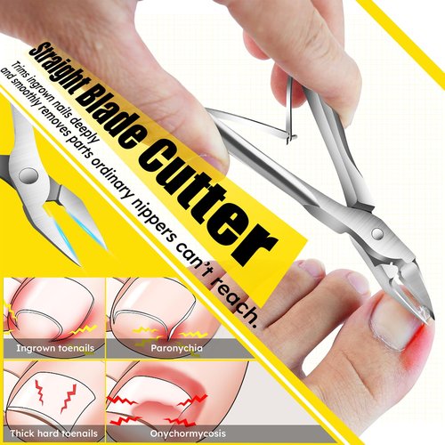 Ingrown Toenail Clippers Straight Blade Toe Nail Clippers for Thick Nails for Seniors, Stainless Steel Nail Clippers for Thick Toenails Ultra Slim 16mm Blade Podiatrist Nail Clippers (Straight Blade)