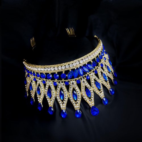 Tiaras and Crowns for Women,Wedding Tiara for Bride,Rhinestone Queen Crown,Crystal Costume Hair Accessories for Birthday Prom Crown with Combs（blue）