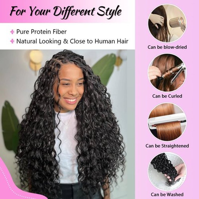 Goddesty Boho Bora Bora Crochet Braids Pure Protein Fiber Close to Human Hair 18inch Goddess Box Braids with Soft Breezy Wave Curly Bohemian Crochet Hair for Black Women (1B, 18 Inch(Pack of 7))