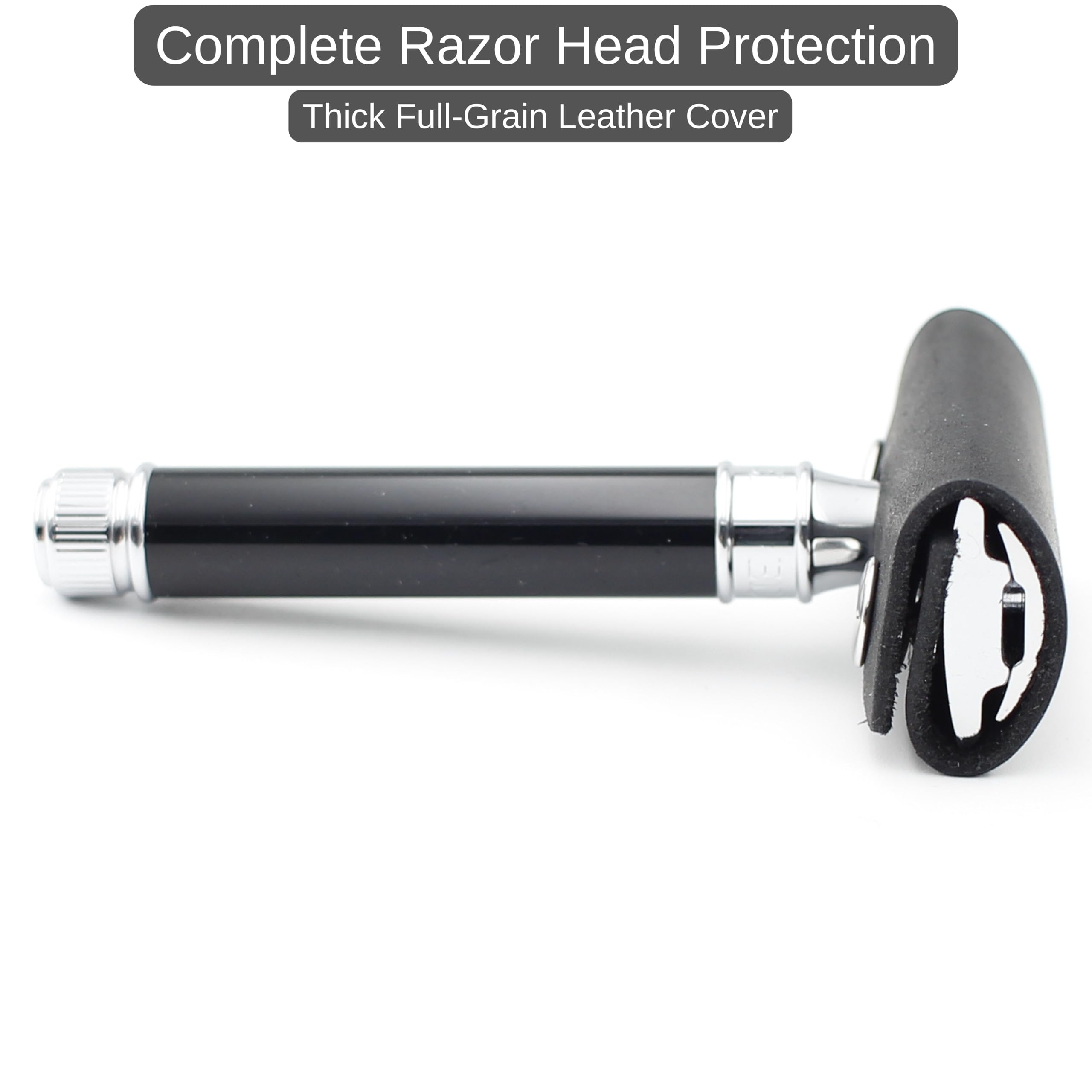 Toprank Leather Safety Razor Case – Genuine Leather Razor Cover for Travel, Fits Most Double Edge Safety Razors, Blade Protector, Snap Closure (Black, 2-Pack)