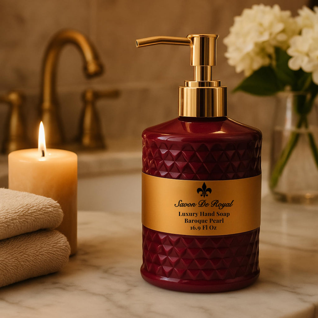 Savon De Royal Luxury Liquid Hand Soap, Jasmine - Vanilla - Sandalwood Scent, Moisturizing Vegan Bathroom Soap for Hand Wash, Gentle & Nourishing Formula, Refillable Bottle 16.9 Fl Oz, Baroque Pearl