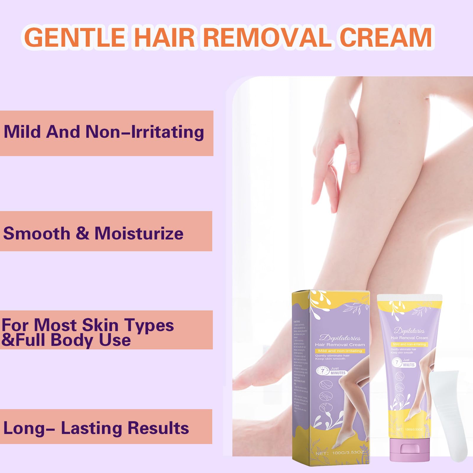 Hair Removal Cream for Women and Men, Painless Hair Removal Cream For Bikini Line, Legs, Arms, Underarms, Intimate/Private Depilatory, Skin Friendly - 100g