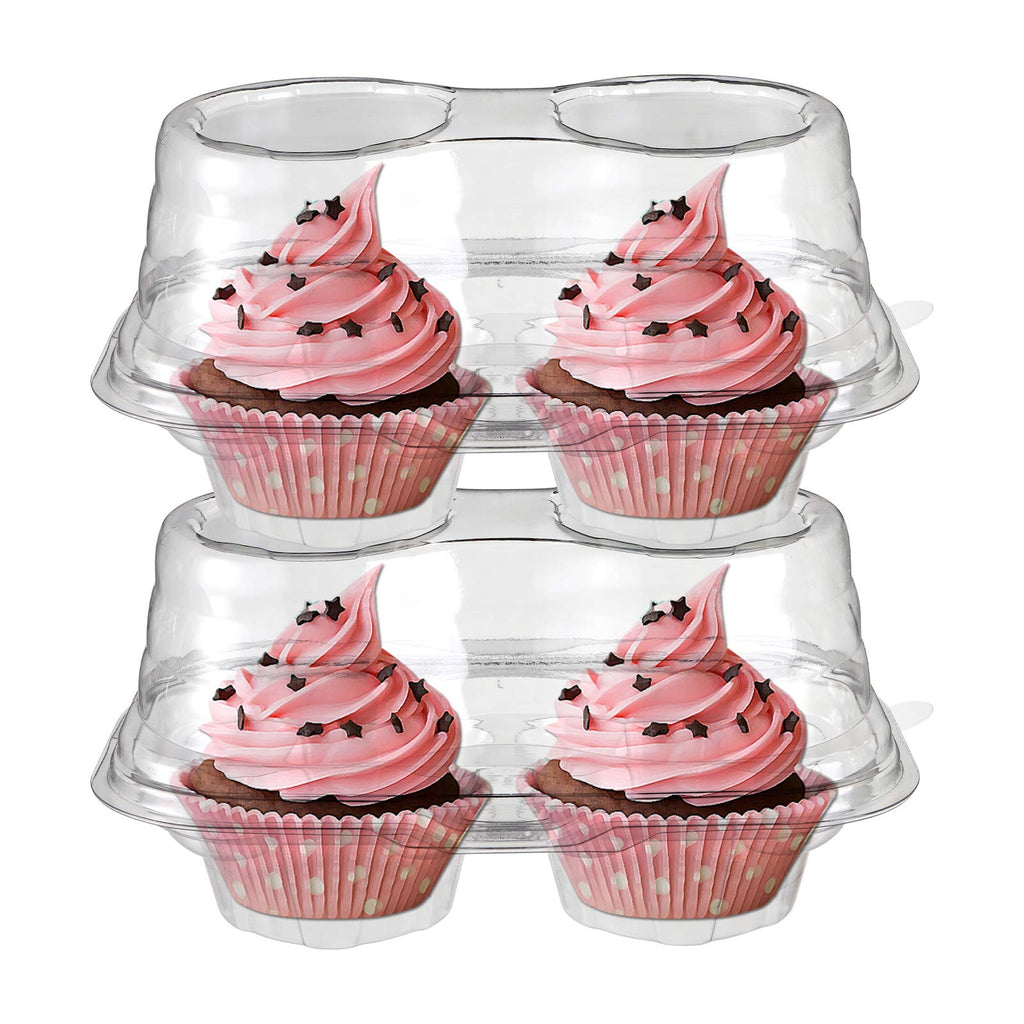 Bekith 60 Count 2-Compartment Plastic Cupcake Containers Disposable with Connected Airtight Lid, Clear Stackable Deep Dome Cupcake Carrier Holder Box for Cupcakes, Muffins, BPA Free