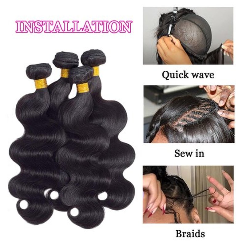 Body Wave Bundles Human Hair 20 22 24 Inch 100% Unprocessed Brazilian Raw Weave 3 Bundle Quick Weave Hair Extensions for Black Women Natural Color