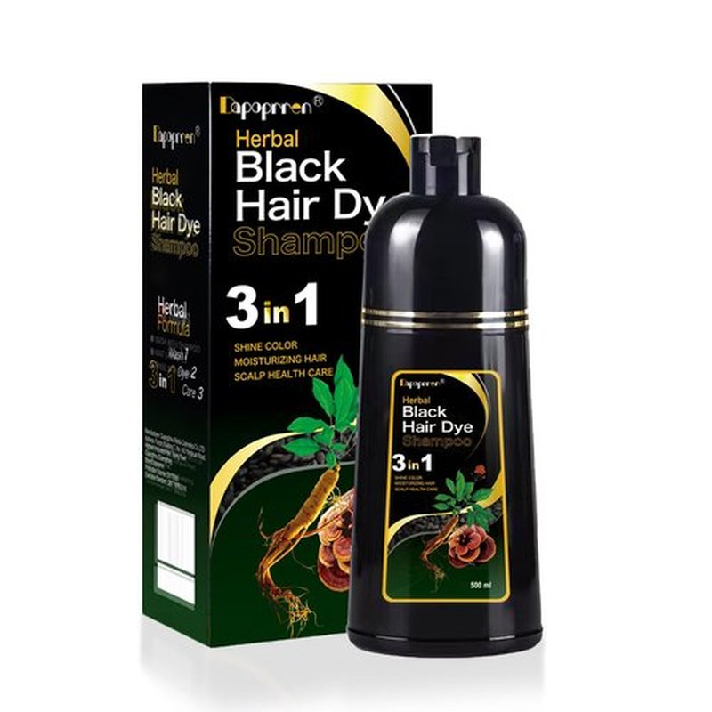 Dapoprren Black Hair Dye Shampoo 3 in 1, Natural Dye to Cover Gray Hairs,Hair Color Shampoo for Women and Men,Herbal Ingredient Shampoos for Grey Hairs Coverage-500ml/17 Oz