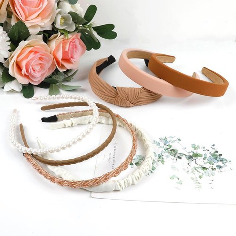 Hazms 7 Pcs Headbands for Women Non Slip Headband Brown Knotted Headband for Women Pearl Headbands Different Fashion Headbands Hair Accessories