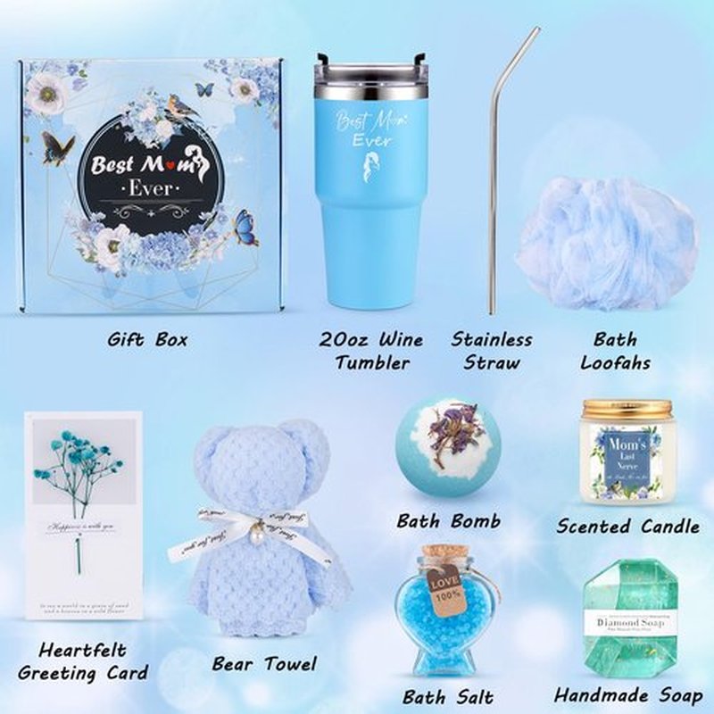 Mom Birthday Gifts Ideas Basket for Moms Mama Mother from Daughter Son Child, Mothers Day Gifts, New Mom Gift, Relaxing Spa Bath Set for Mama 20oz Tumbler