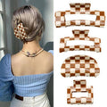 CHANACO Checkered Claw Clip 4 Pcs Checkered Hair Clip Large Claw Clips for Thick Hair Brown Tortoise Barrettes Hair Clips for Women Y2K Aesthetics Hair Accessories for Girls