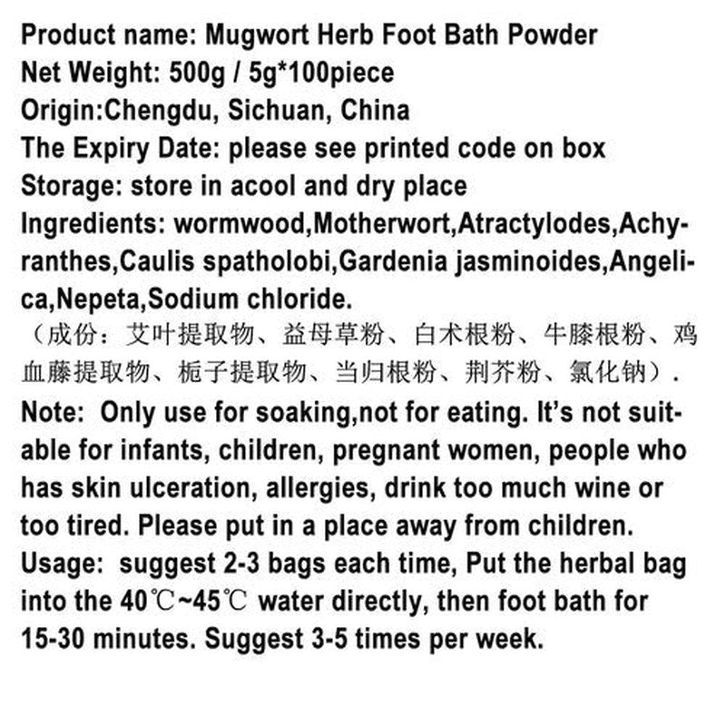 100Bags Mugwort Herb Foot Soak , Lymphatic Drainage Chinese Herbal Organic Wormwood Leg Foot Bath Bag, Chinese Herbal Foot Bath Spa Powder Kits Foot Reflexology Rela